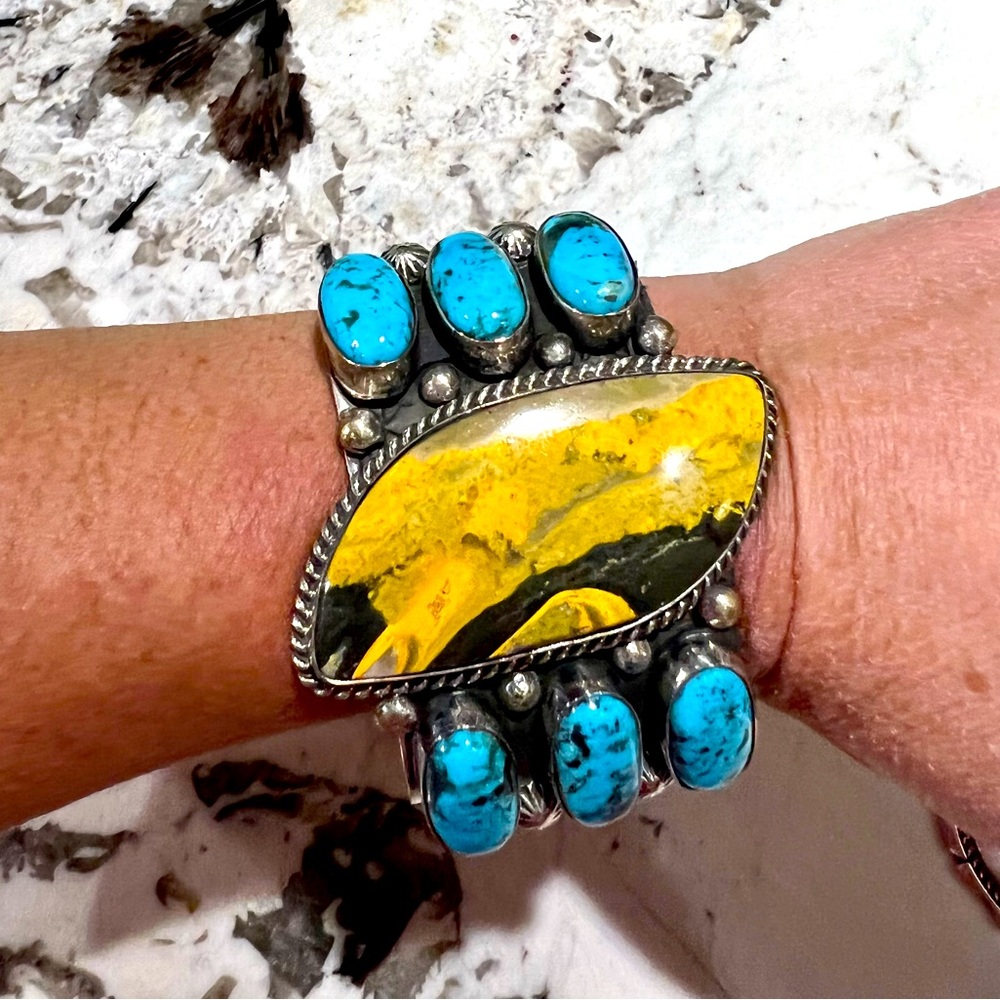 Bumblebee Jasper and turquoise cuff